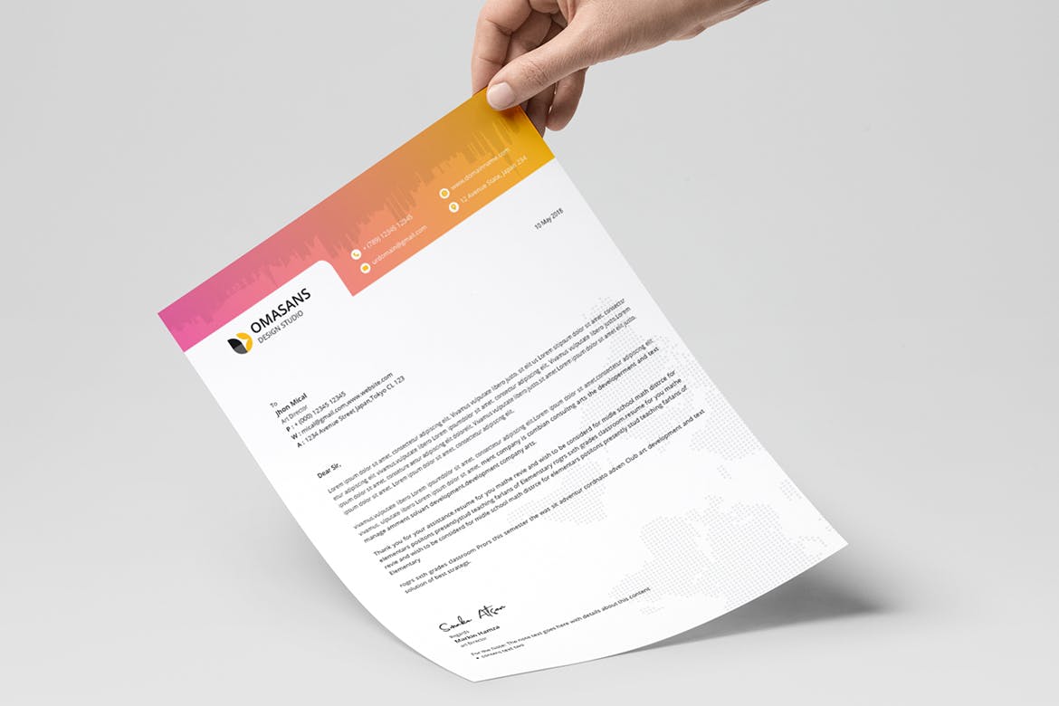 现代设计风格公开信/推荐信企业信纸设计模板04 Letterhead Template 04插图2