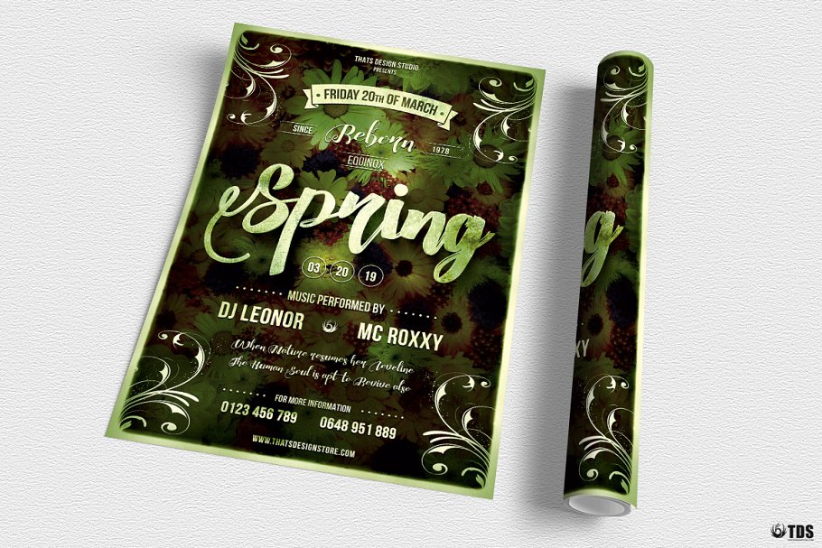 春季繁花背景传单海报PSD模板v1 Spring Equinox Flyer PSD V1插图(2)