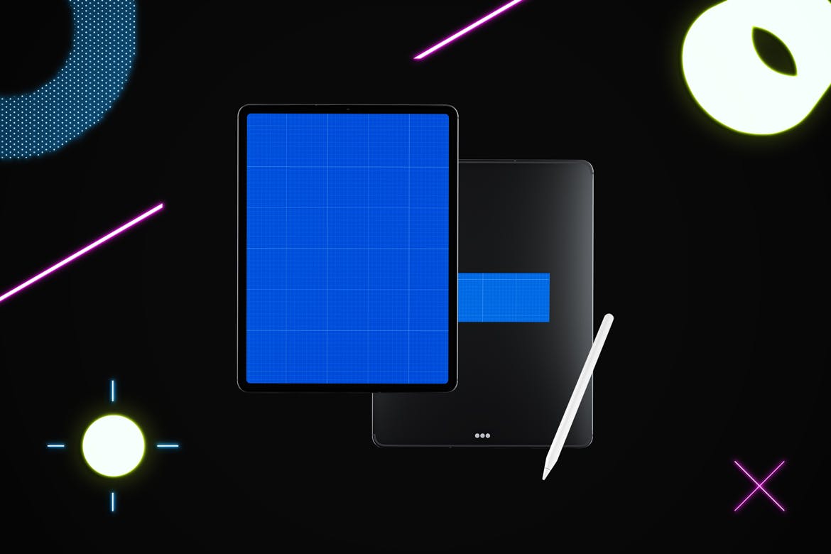 iPad Pro第三方设计屏幕预览样机模板 Neon iPad Pro Mockup插图7
