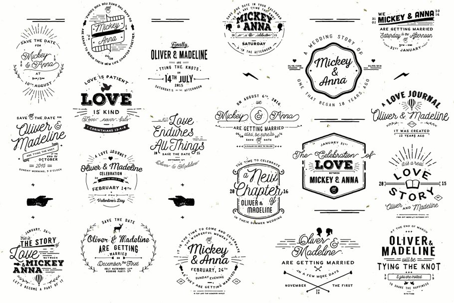 20款乡村风格婚礼徽章和贴纸 20 Rustic Wedding Badge & Stickers插图