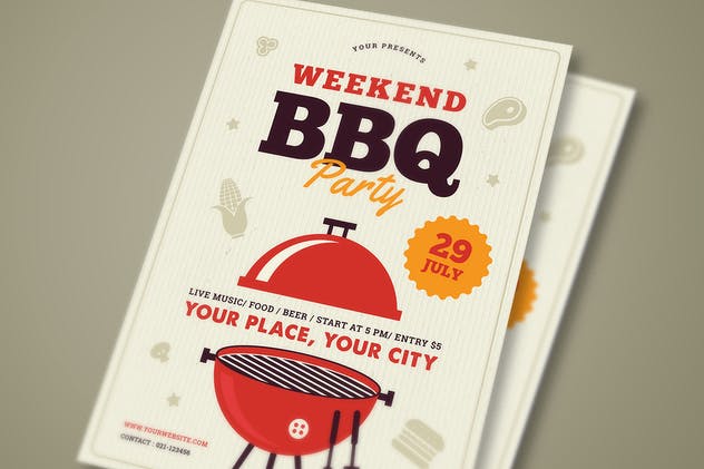 烧烤派对传单模板 Barbeque Party Flyer插图2