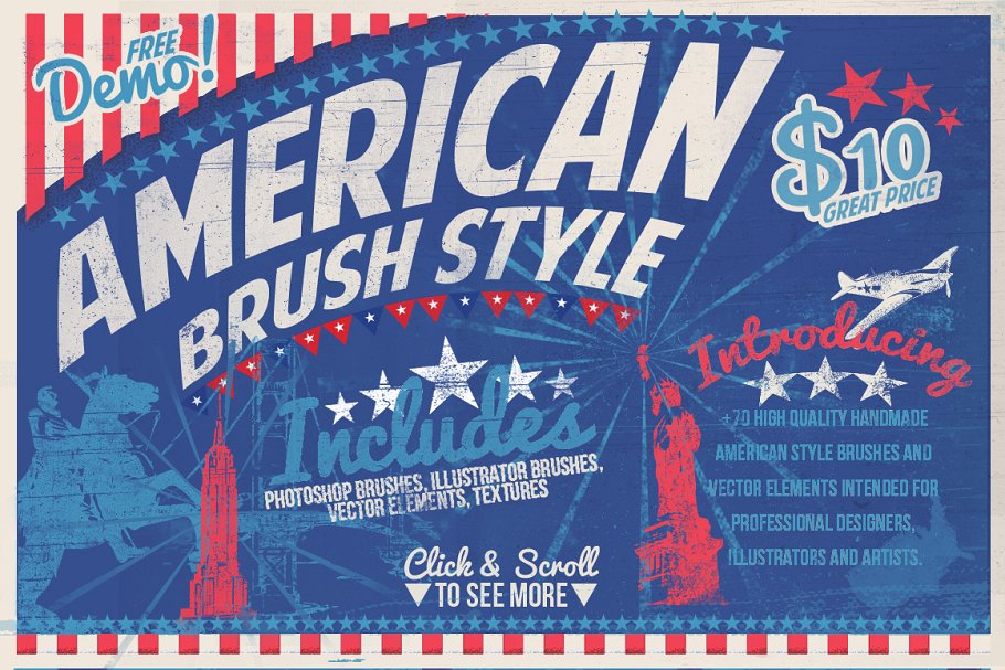 美式风格手绘纹理AI笔刷 American Brush Style + Bonus插图