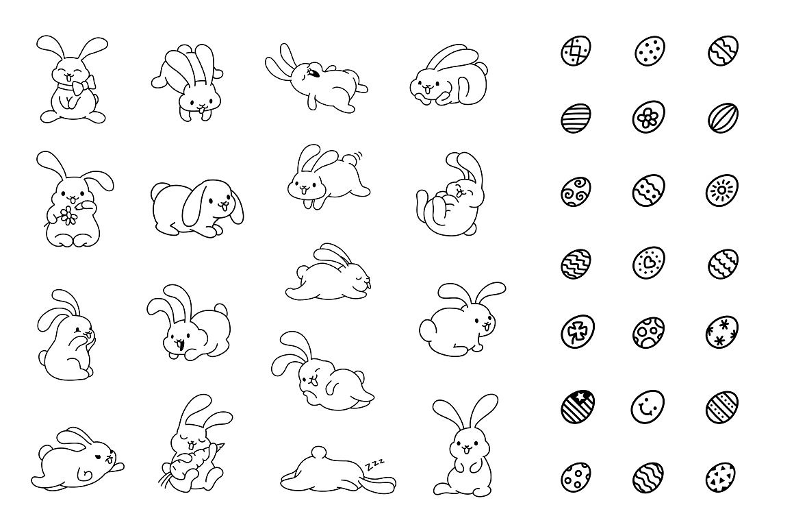 兔子跳图标及复活节彩蛋纹理素材集合 Bunny Hop Icons And Seamless Pattern插图2