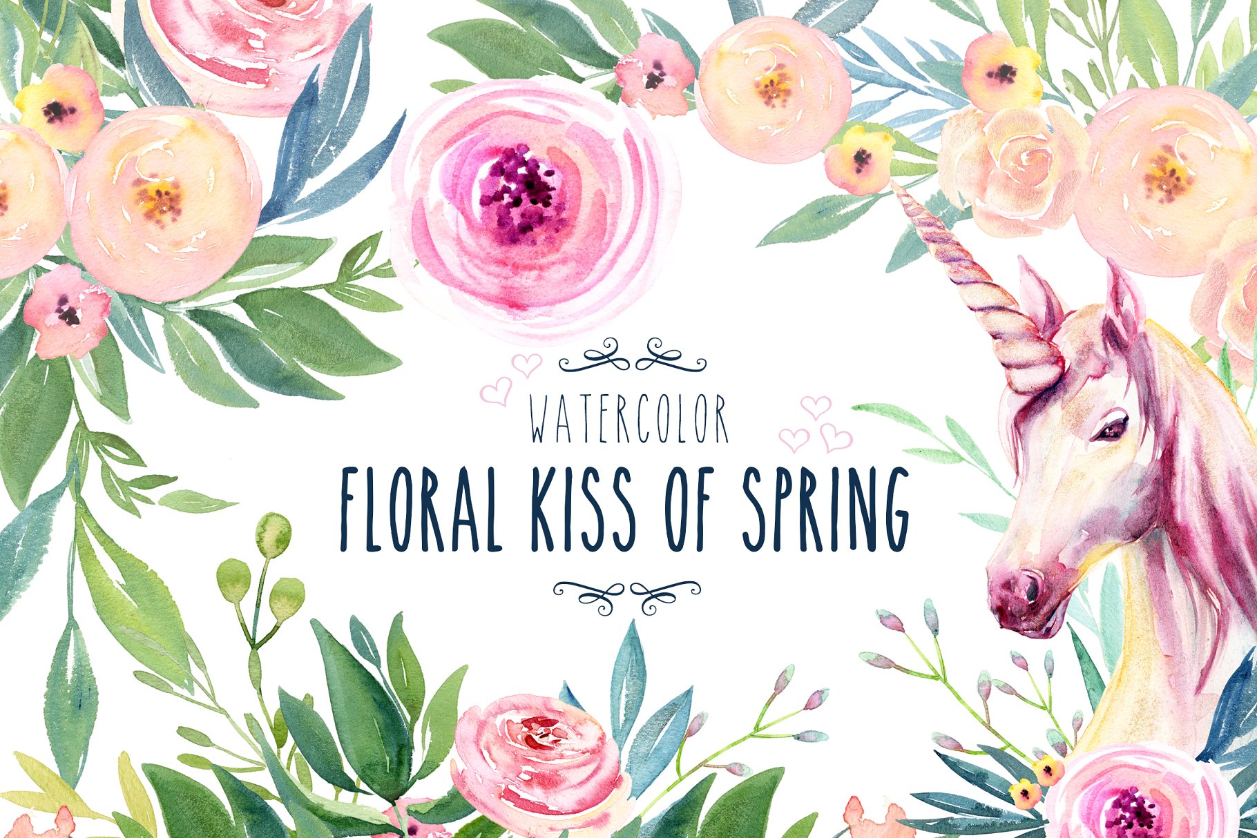 春天之吻水彩花卉剪贴画 Watercolor Floral Kiss of Spring插图
