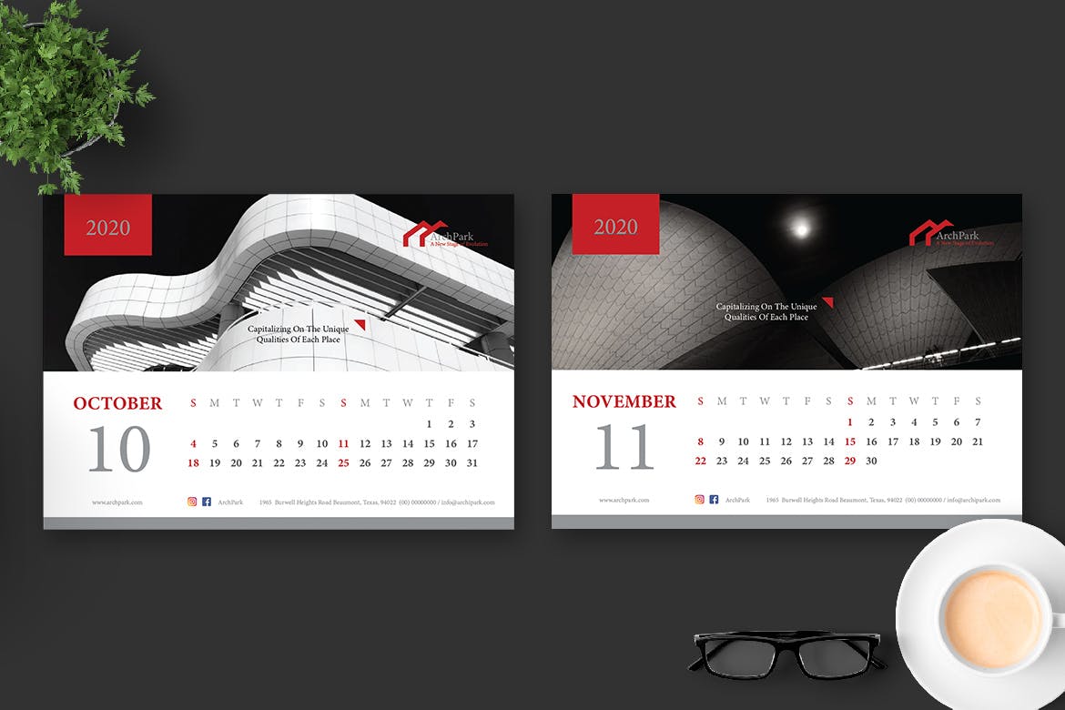 2020年建筑行业主题高端台历设计模板 2020 Architect / Building / Office Calendar Pro插图(6)