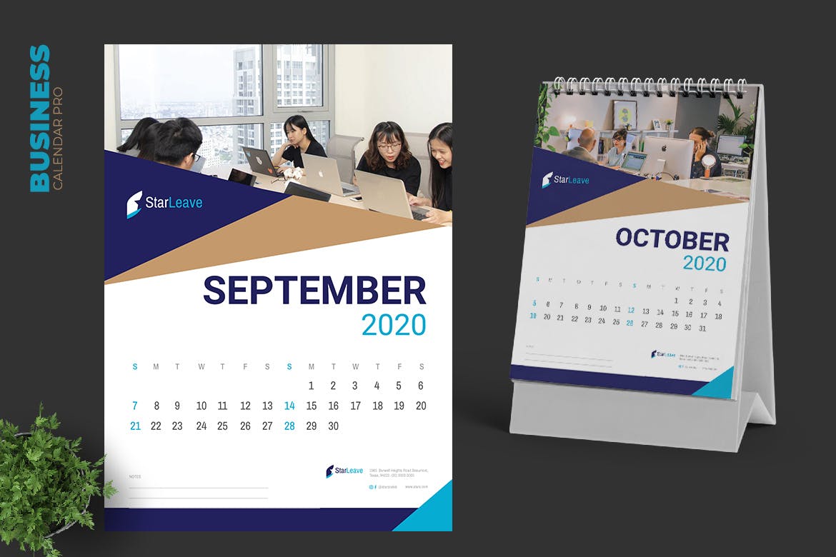 2020年企业定制活页台历表设计模板 Clean Business Calendar Pro插图5