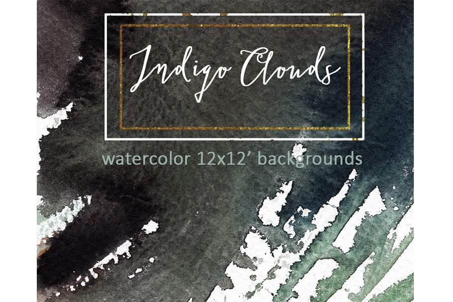 靛蓝水彩背景集 Indigo Watercolor Background Set插图5