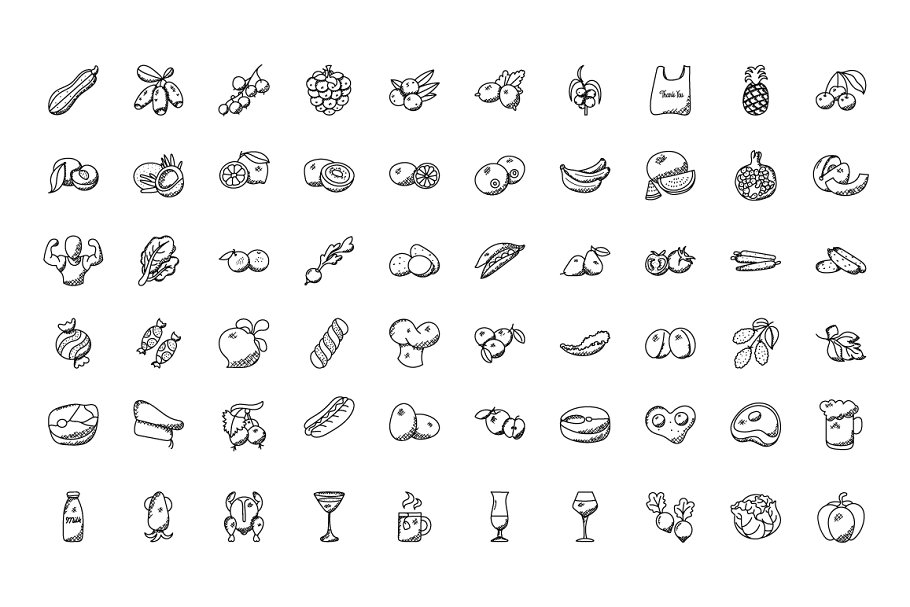 300枚食物主题手绘涂鸦图标 300 Food Hand Drawn Doodles Icons插图(3)