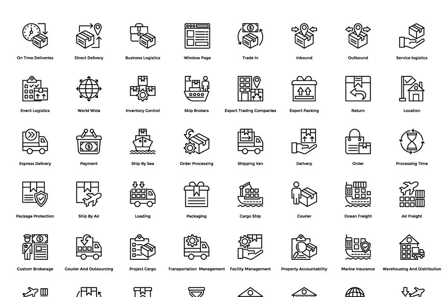 288款物流运输＆配送服务线条图标 288 Logistics Delivery Icons插图(1)