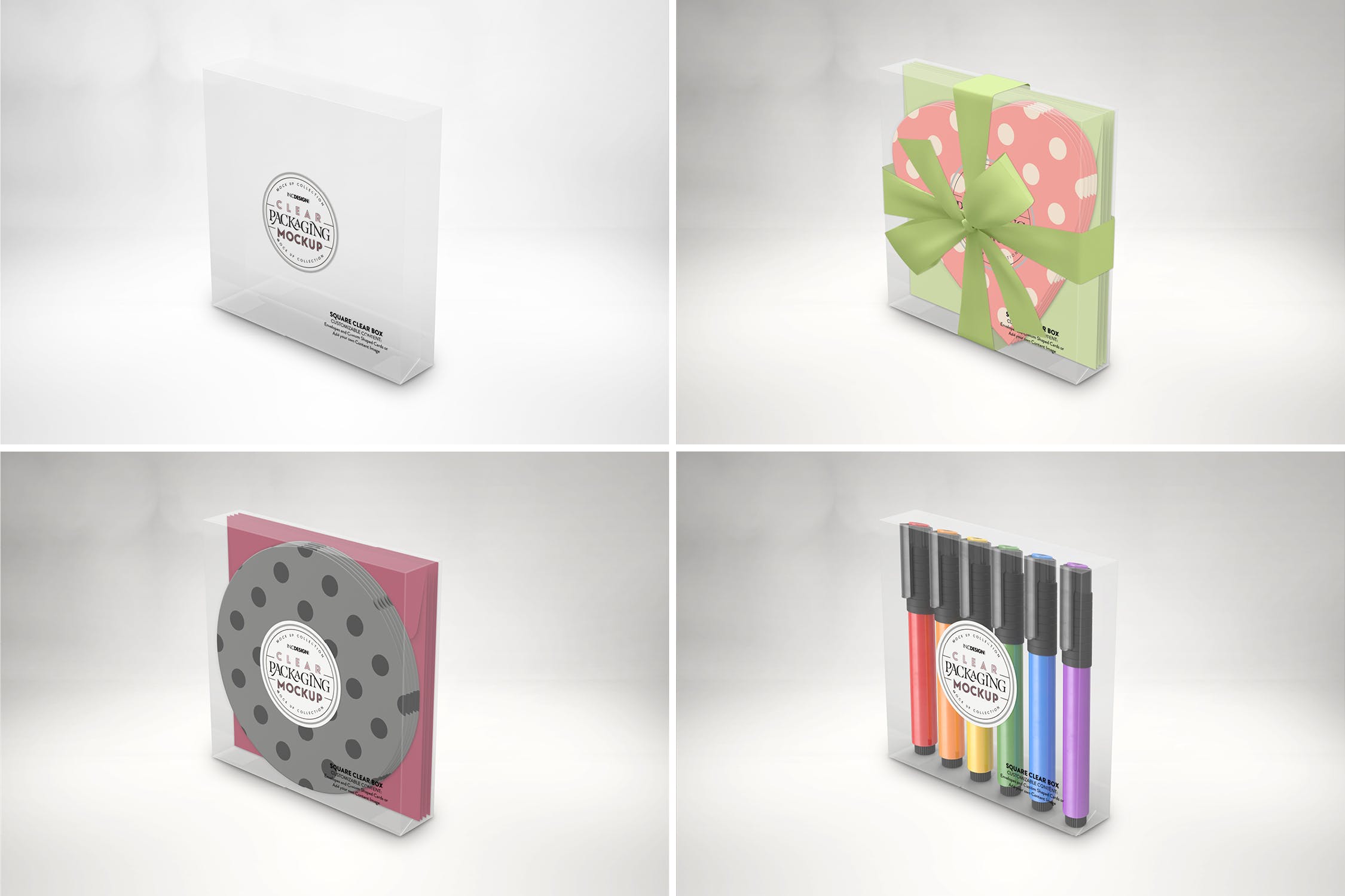 透明方形扁平礼品包装盒设计样机模板 Clear Square Flat Box Packaging Mockup插图(3)