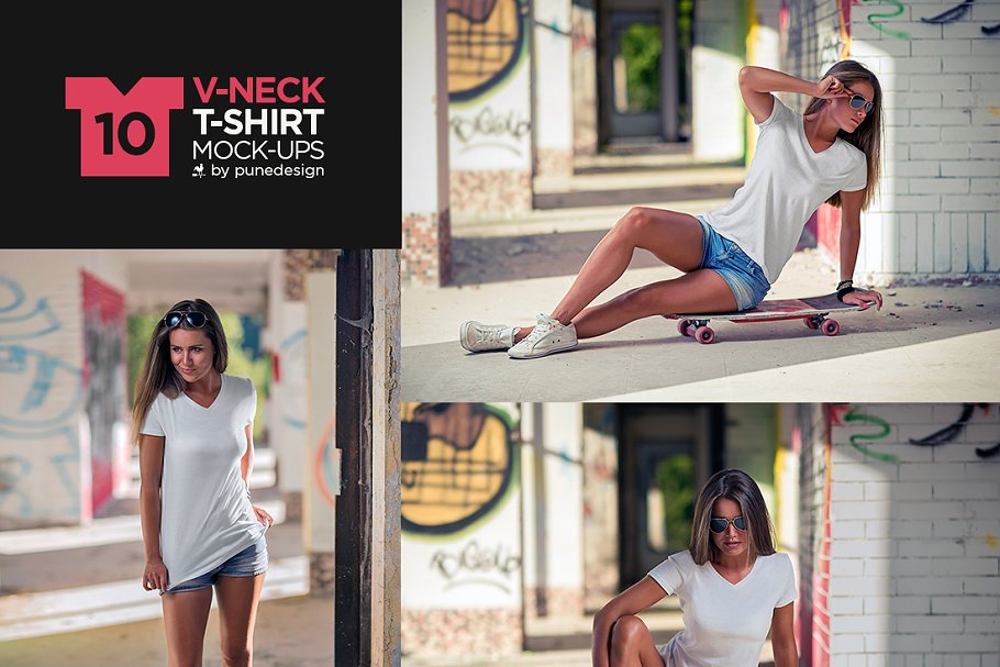 欧美模特V领T恤样机模板 V-Neck T-Shirt Mock-Up / Vol.1插图(11)
