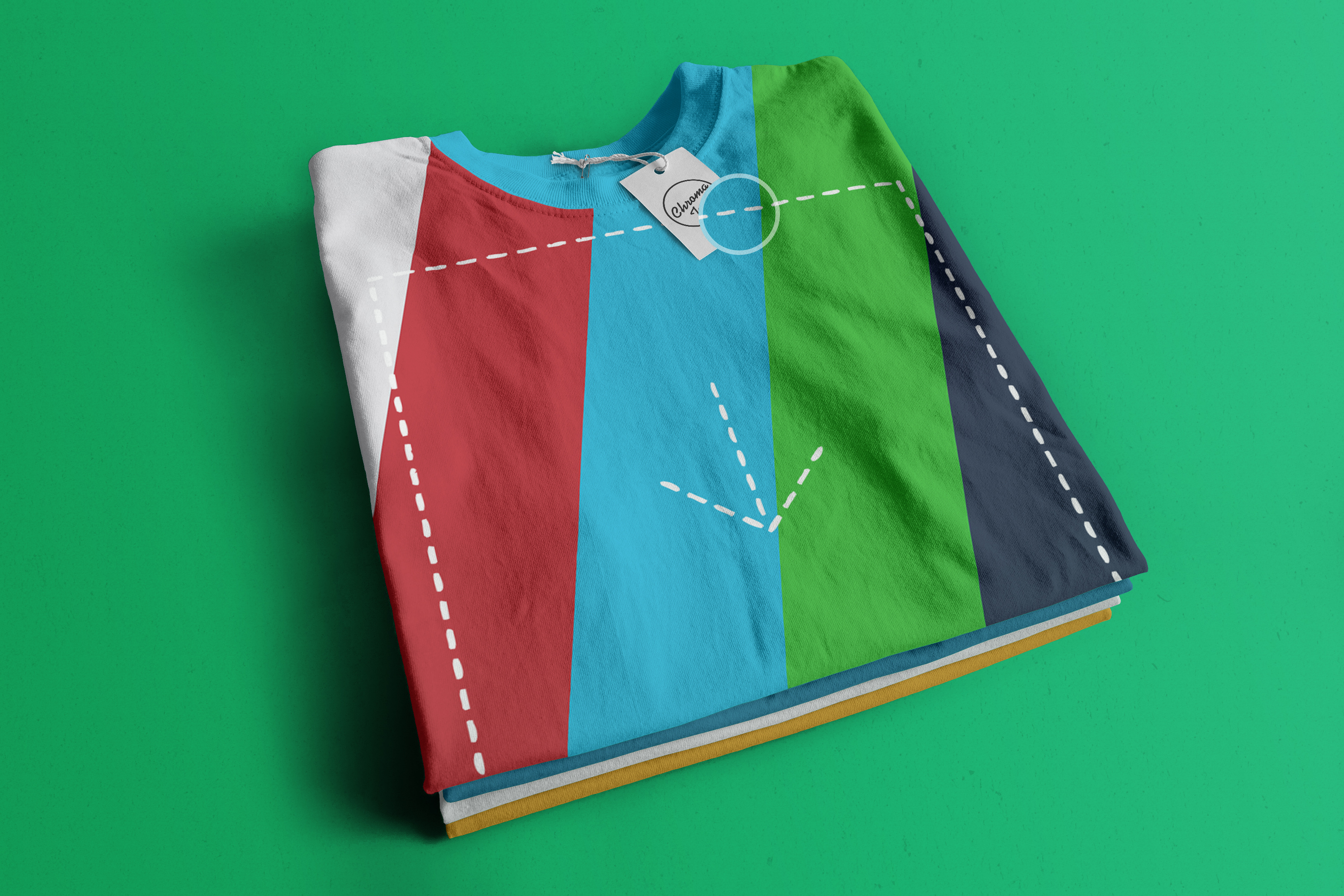 折叠堆栈T恤胸前印花图案设计样机01 Stack of Folded T-Shirts Mockup 01插图1