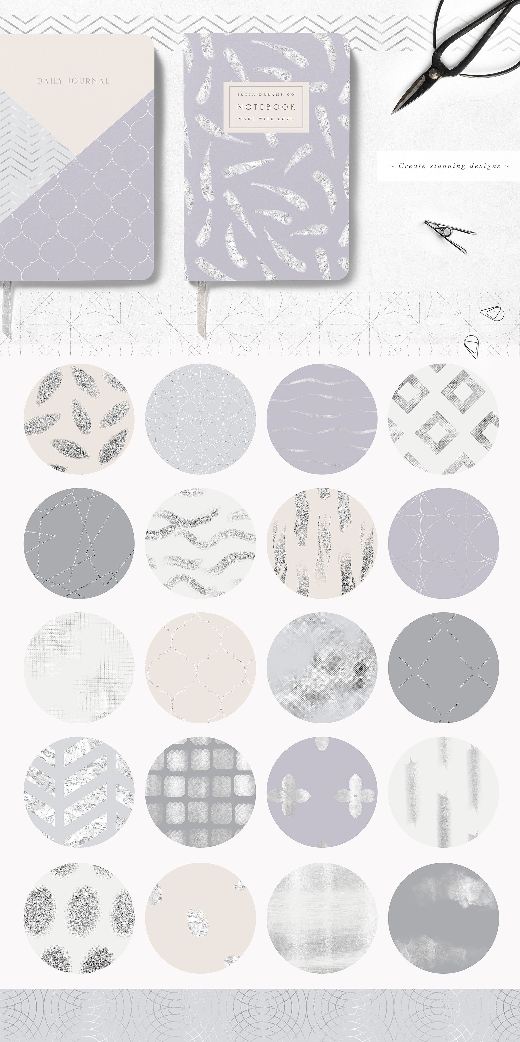 梦幻银色几何图案和抽象线条图案纹理 Fancy Silver Patterns插图(3)