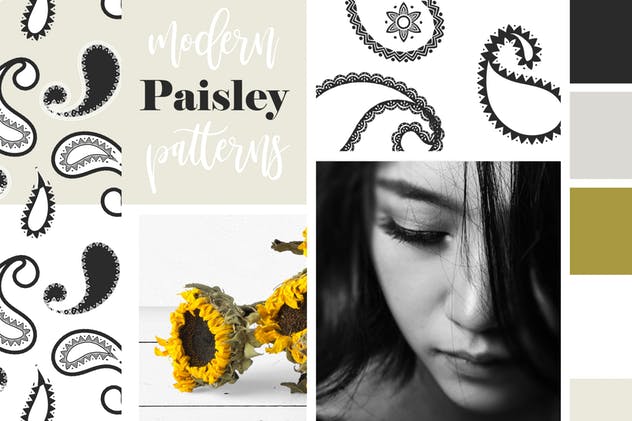 现代佩斯利涡纹旋花呢无缝图案纹理 Modern Paisley Seamless Patterns插图3