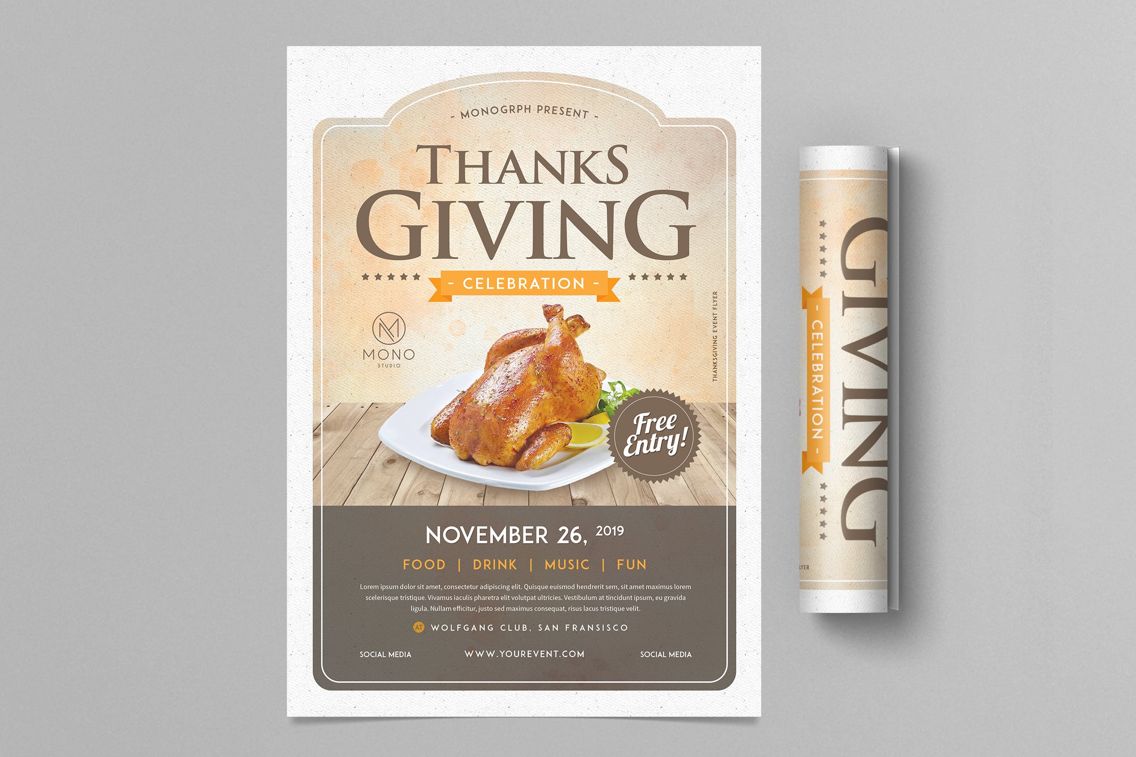 感恩节晚宴活动邀约海报传单设计模板 Thanksgiving Flyer插图