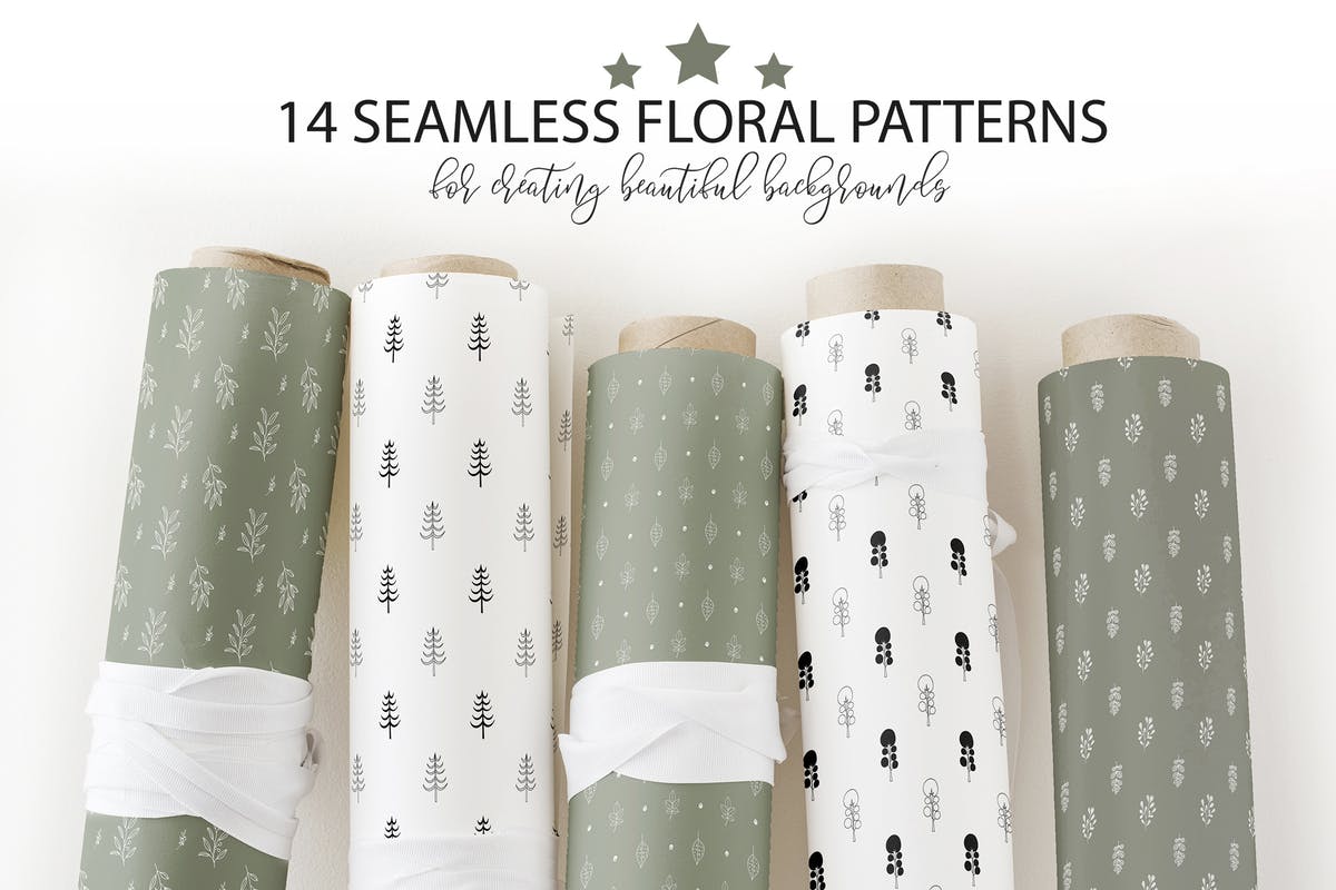 14款手绘花卉无缝印花图案设计素材 Floral seamless patterns collection插图