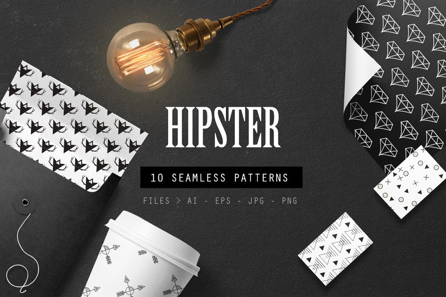 10款时髦几何图案设计纹理 Hipster Vector Patterns插图