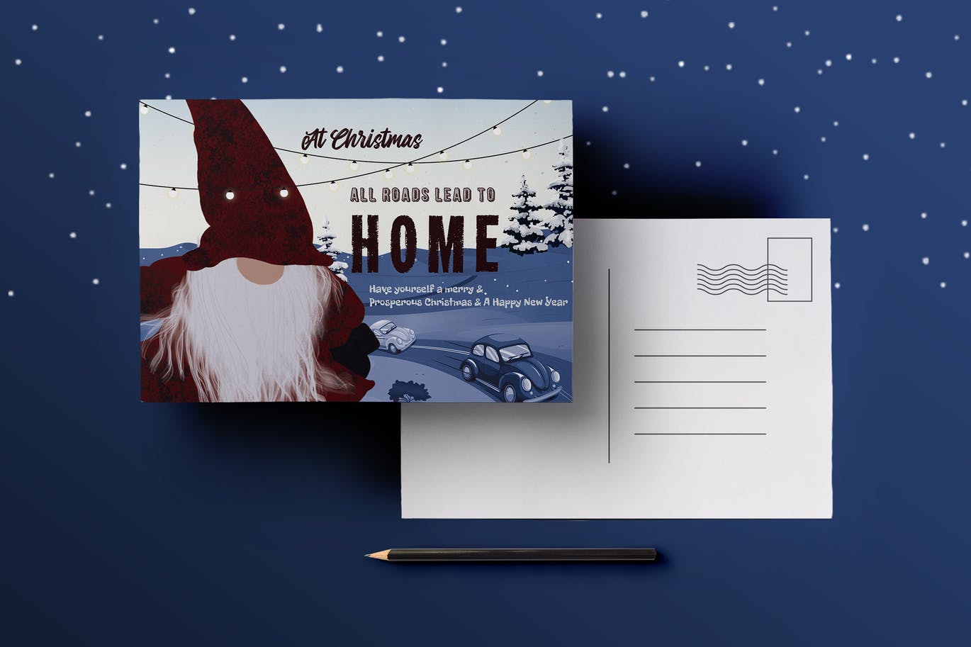 回家主题圣诞明信片设计模板 Homecoming Christmas Postcard插图