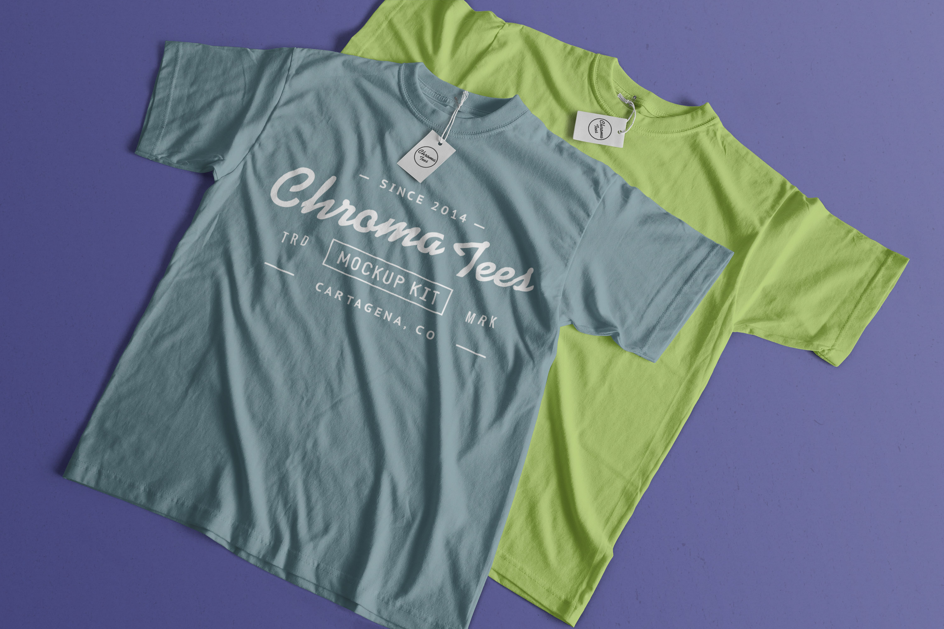平铺叠放T恤印花图案设计效果样机04 T-Shirts Mockup 04