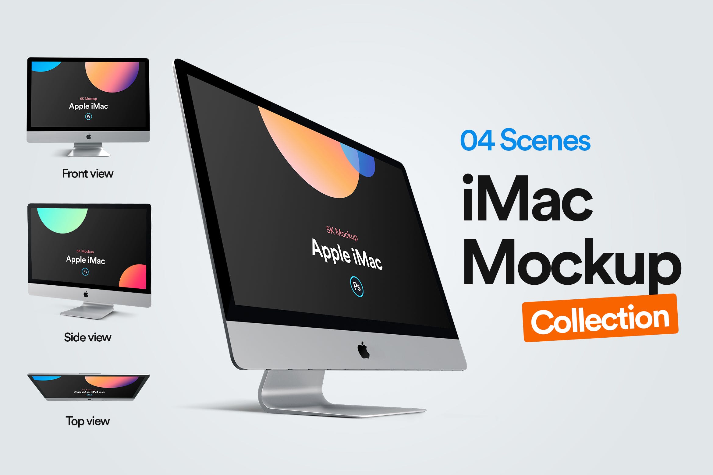四种视角2019款视网膜屏iMac一体机样机 iMac 2019 Retina Mockup Collection插图