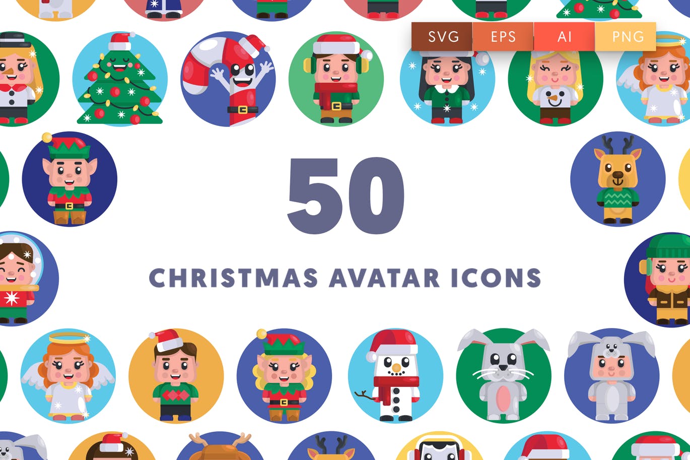 50枚圣诞节人物形象头像图标素材 50 Christmas Avatar Icons插图