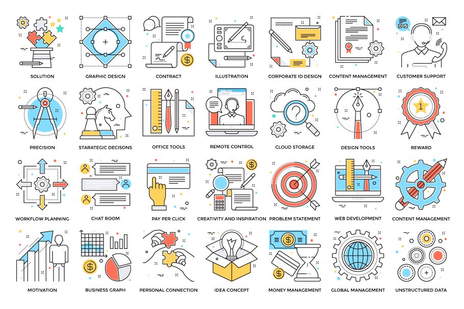 525枚扁平风格彩色线条图标 525 Flat Colored Line Icons插图(6)