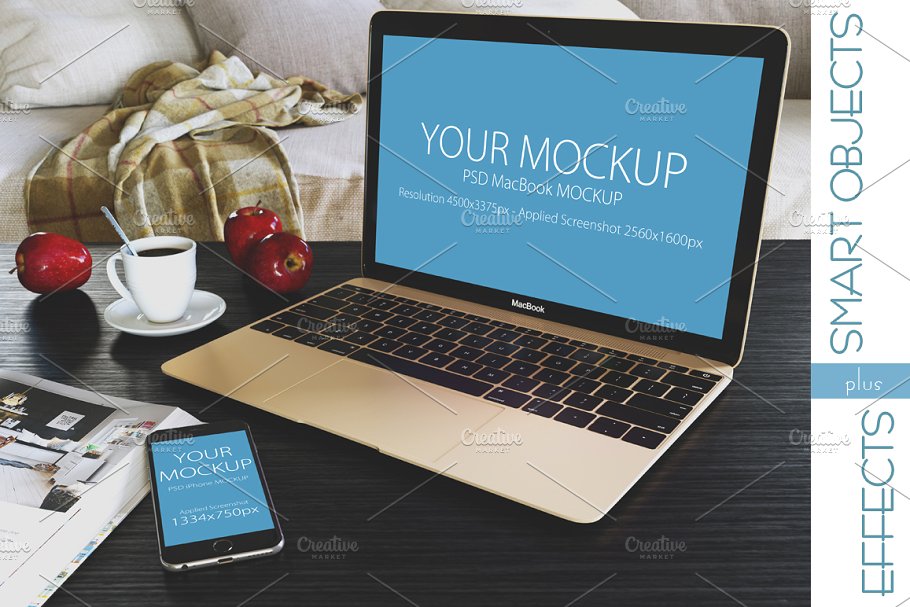 Macbook电脑 & iPhone智能手机样机 MacBook & iPhone Mockup插图