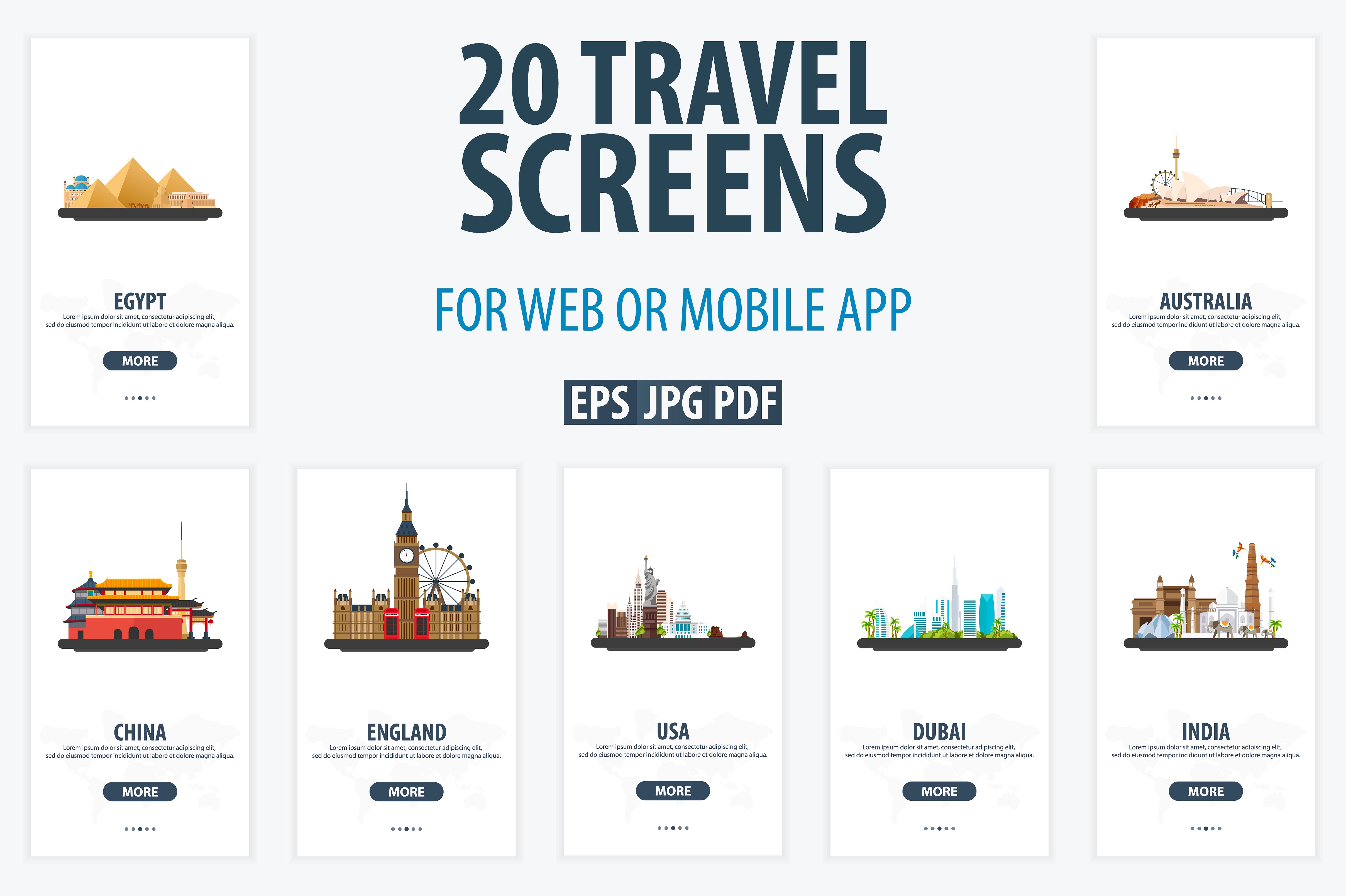 20个国家旅行 APP 启动界面图 Travel UI/UX Screens插图