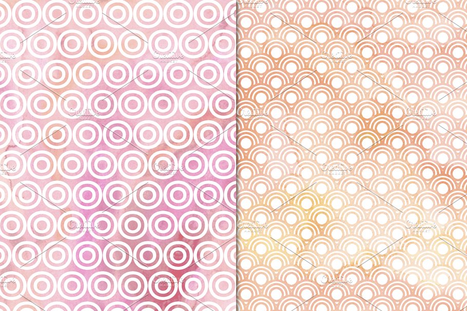 暖色水彩波尔卡圆点图案素材 Warm Watercolor Polka Dot Patterns插图3