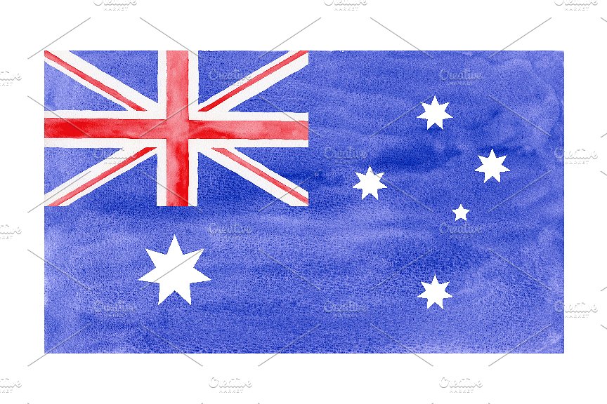 一枚水彩澳大利亚国旗 Watercolor Flag of Australia插图