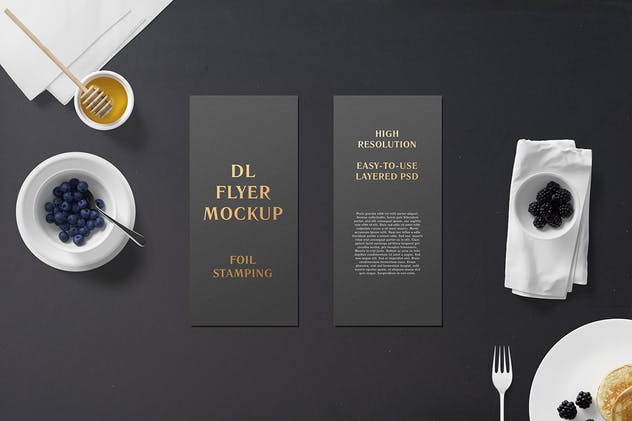 高端铝箔冲压工艺DL传单样机 DL Flyer With Foil Stamping Mockup – Breakfast Set插图5