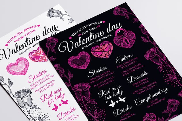 情人节主题餐厅套餐菜单设计PSD模板 Valentine’s Day Menu Template插图(1)