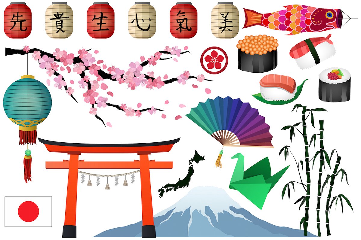 日本&亚洲民族风格艺术剪贴画 Japanese & Asian Clipart Vector, PNG插图