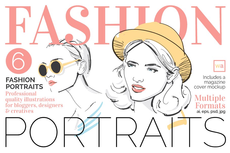 时尚肖像插画 Fashion Portrait Illustrations插图