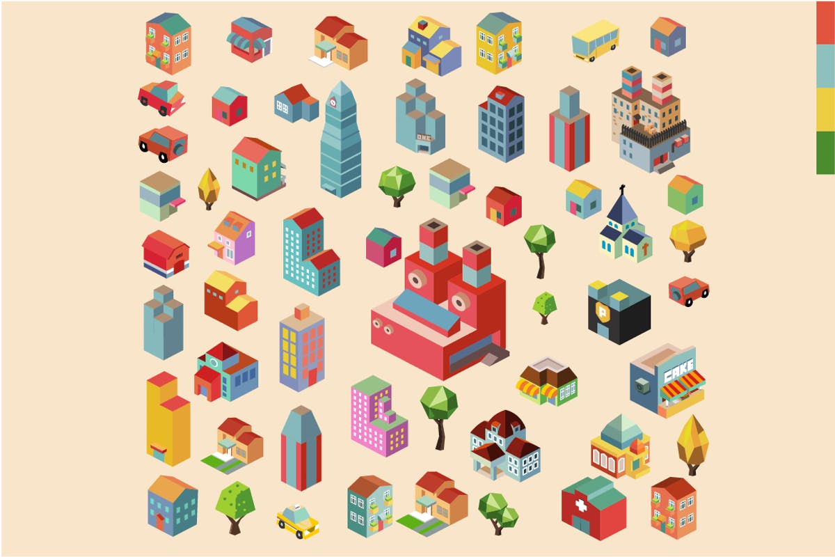 多彩等距城市场景矢量插画v7 Colorful vector isometric city插图