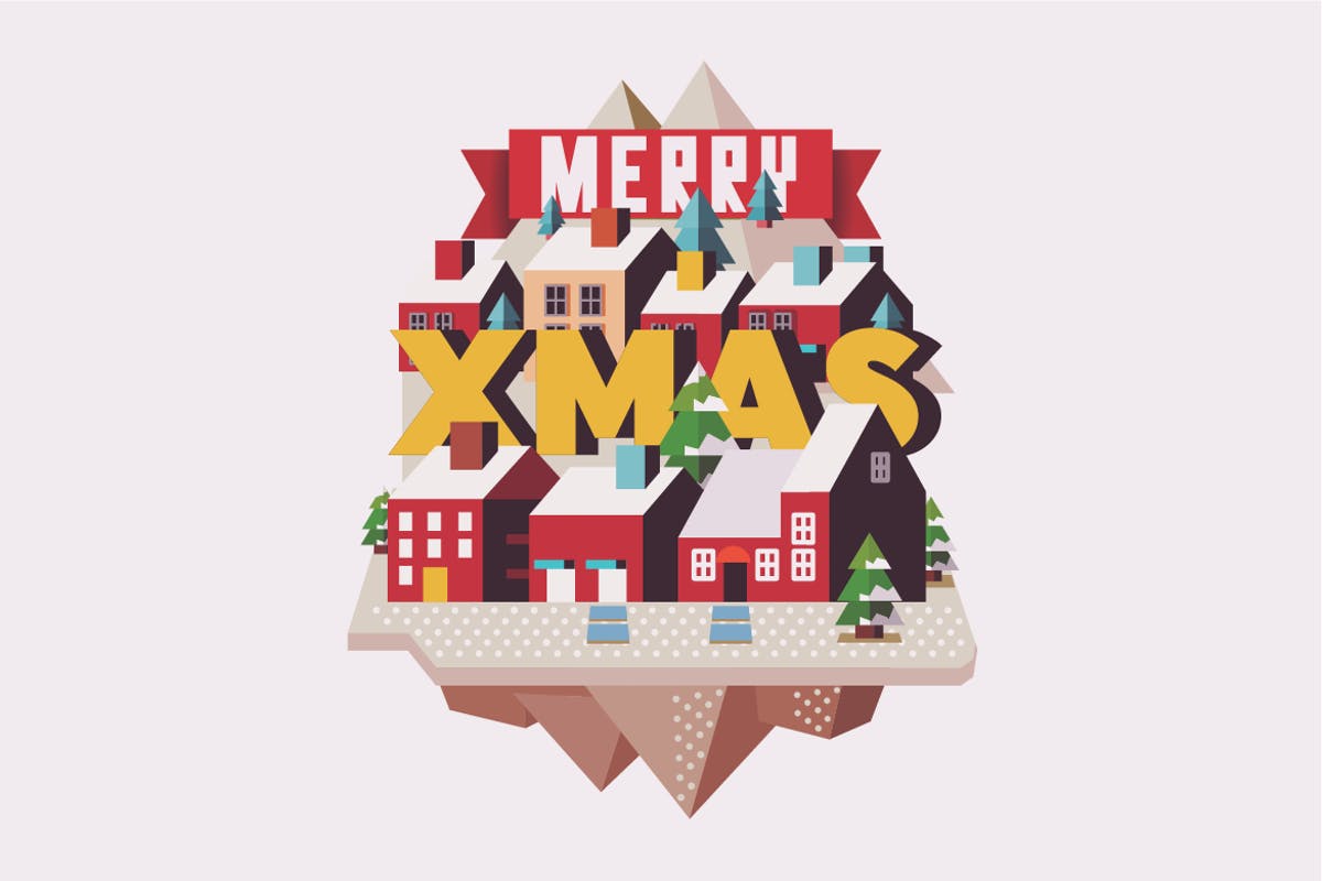 圣诞节节日社区场景2.5D插画素材 Xmas time插图