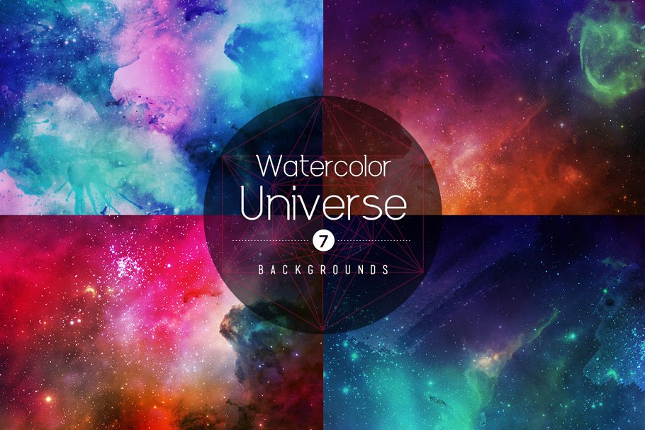水彩宇宙星空手工制作背景套装 Watercolor Universe Backgrounds – 1插图