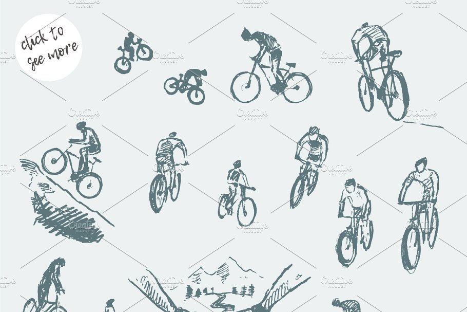 素描山地自行车剪贴画 Set of sketches of mountain bikes插图(1)