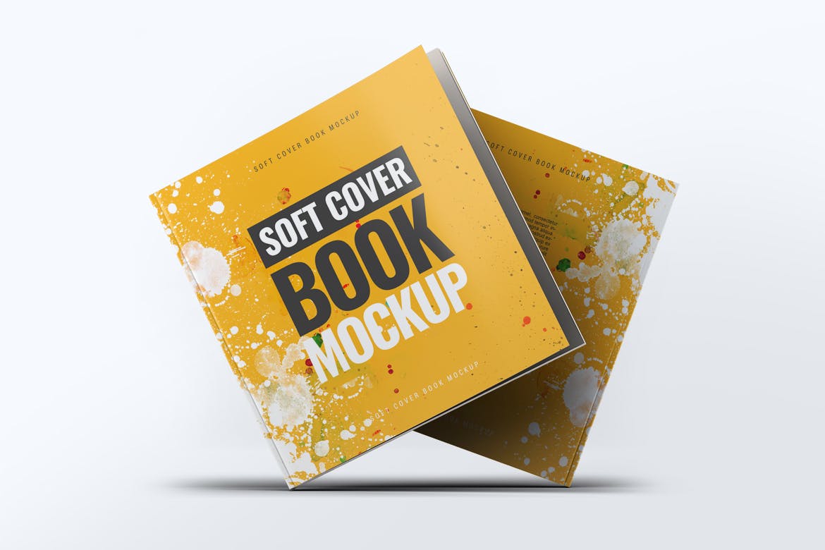 方形软装图书封面设计样机 Soft Cover Square Book Mock-Up插图(4)