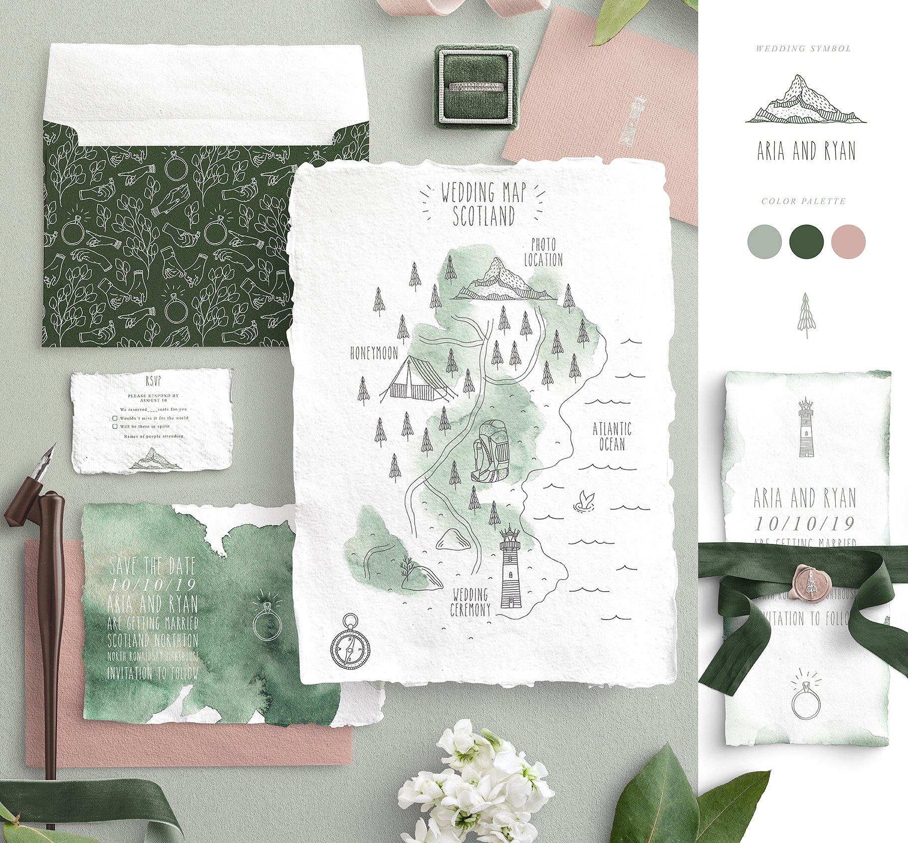 创意文艺风格婚礼邀请函地图设计素材包 Wedding Map Creator Collection插图(4)
