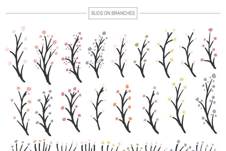 超级手绘花卉&叶子元素大礼包 Floral mega-bundle: 1267 elements插图(7)