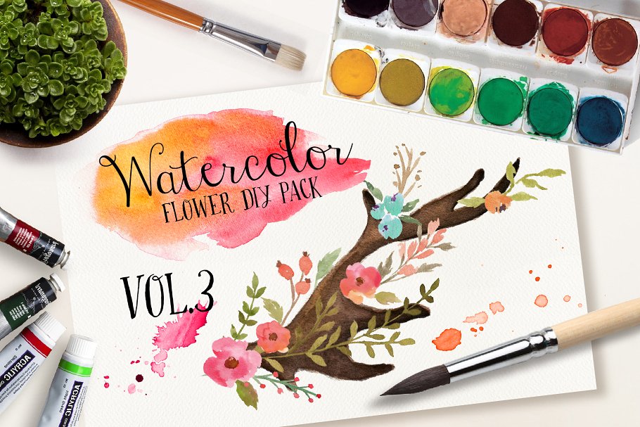 水彩花卉DIY素材包 Watercolor flower DIY pack Vol.3插图
