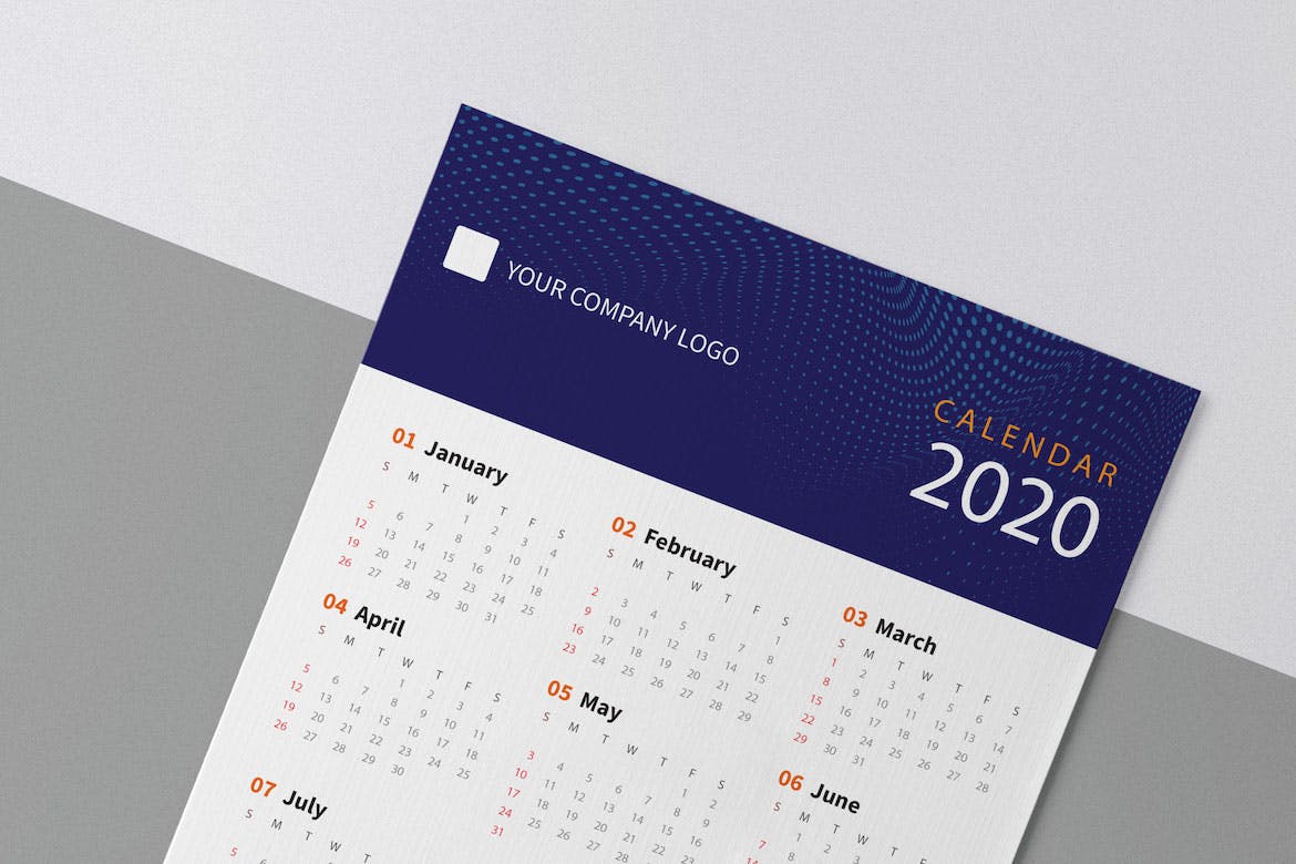 等距圆点波浪几何图形2020创意日历年历设计模板 Creative Calendar Pro 2020插图(1)
