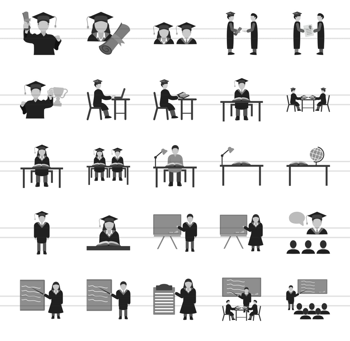 50枚教育主题图标素材 50 Schooling Greyscale Icons插图(2)