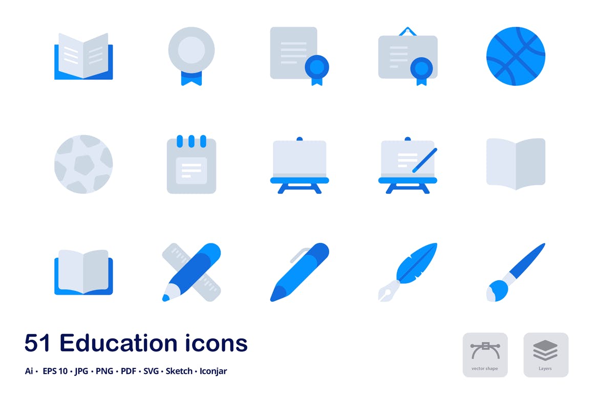 教育主题双色调扁平化矢量图标 Education Accent Duo Tone Flat Icons插图(1)