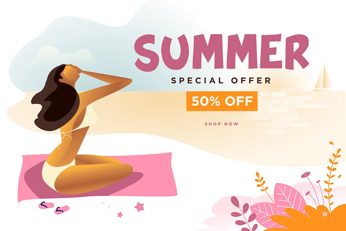 夏日主题矢量插画电商网站促销Banner广告模板v5 Summer sale banner插图