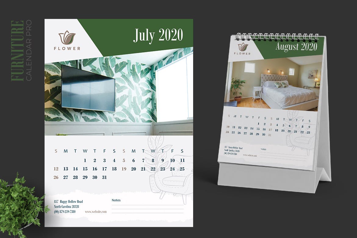 家具/室内装饰设计主题2020年活页台历日历模板 2020 Furniture / Interior Calendar Pro插图(4)
