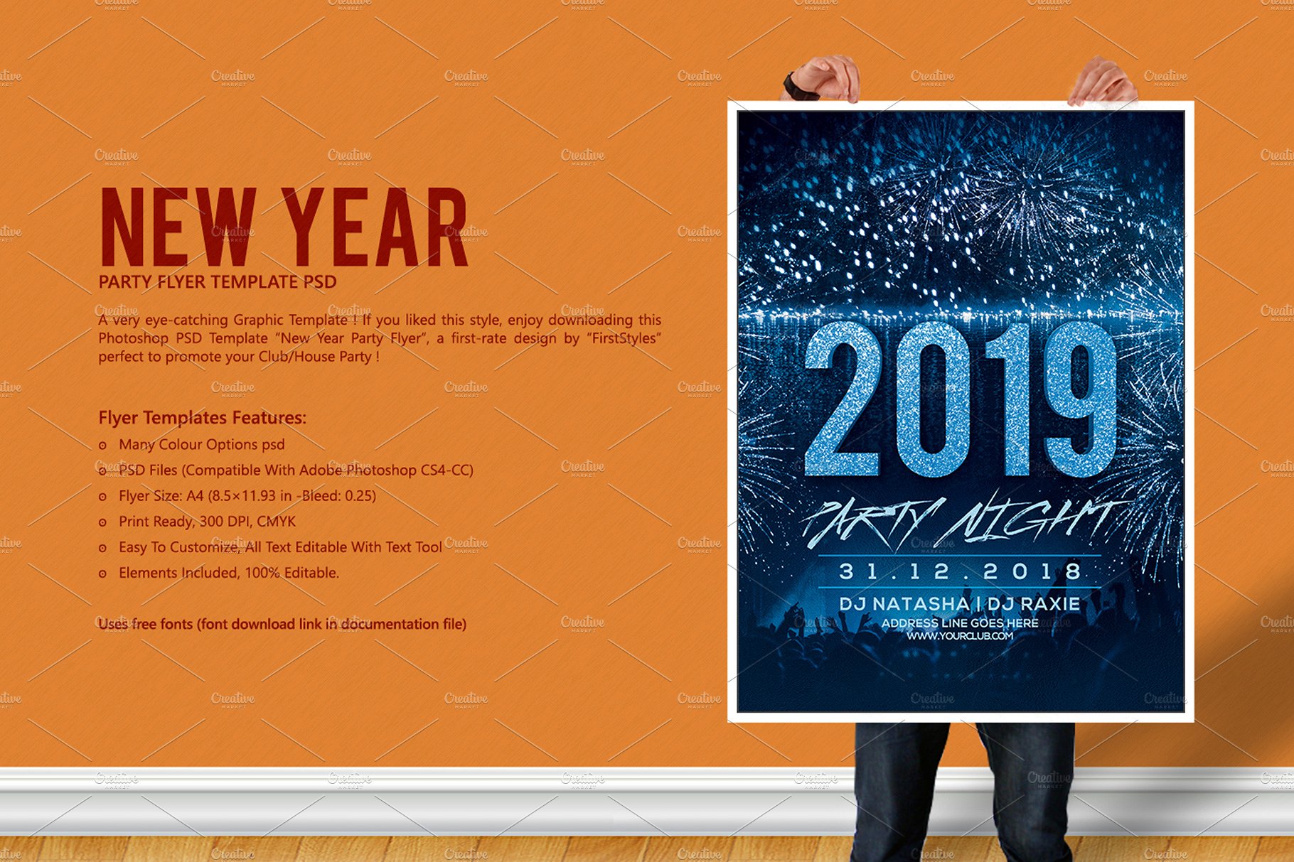 2019年新年前夜派对海报模板 [psd]插图