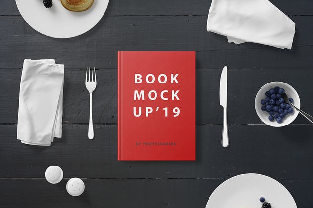 早餐餐桌硬纸封面书精装图书样机 Hard Cover Book Mockup – Breakfast Set插图2