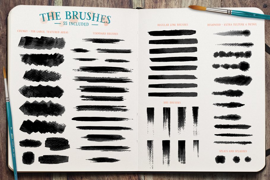 55种水彩画笔画AI笔刷 Watercolor Brushes插图5